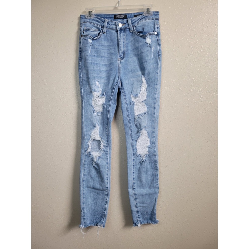 Judy Blue Skinny Fit Distressed Raw Hem Light Wash Jeans Size 5/27